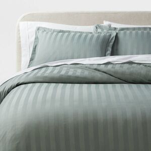 Threshold - 3pc Full/Queen Luxe Stripe Damask Duvet Cover & Sh Green
